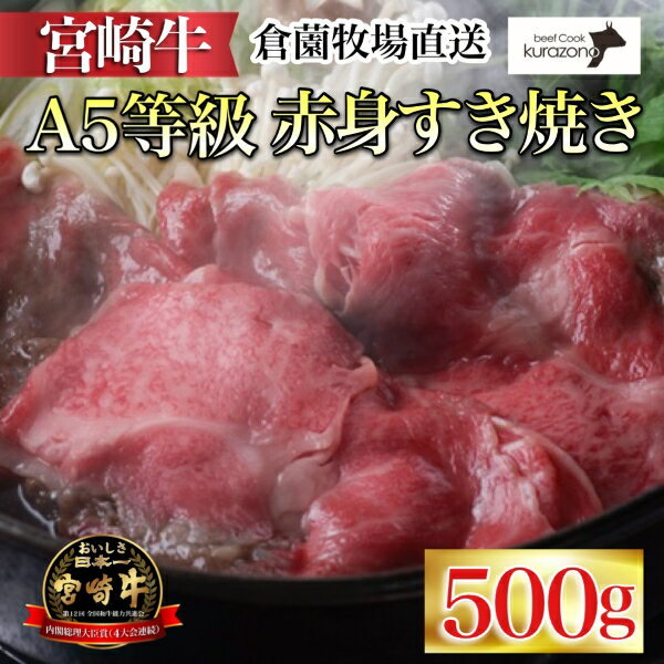 【ふるさと納税】【百名店の味をご自宅で！】A5等級 宮崎牛赤身すき焼き用 500g（黒毛和牛 ブランド牛 A5 すき焼き 内閣総理大臣賞）