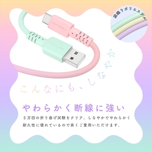 グラデーションケーブル USB-A to USB-C iPhone16e 16 15 Android各種 急速充電 データ転送対応 ケーブルバンド付 1m 2年保証 (MOT-SCBACG100-FN