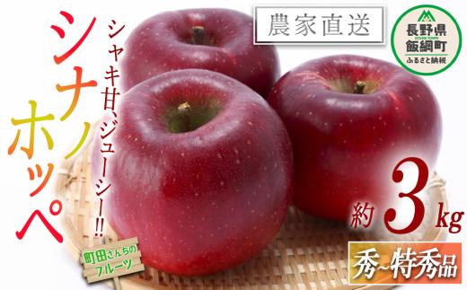 【 注目品種 】 りんご シナノホッペ 秀 ～ 特秀 3kg 沖縄県への配送不可 2026年11月上旬頃から2026年12月上旬頃まで順次発送予定 町田さんちのりんご 長野県 飯綱町 [0997]