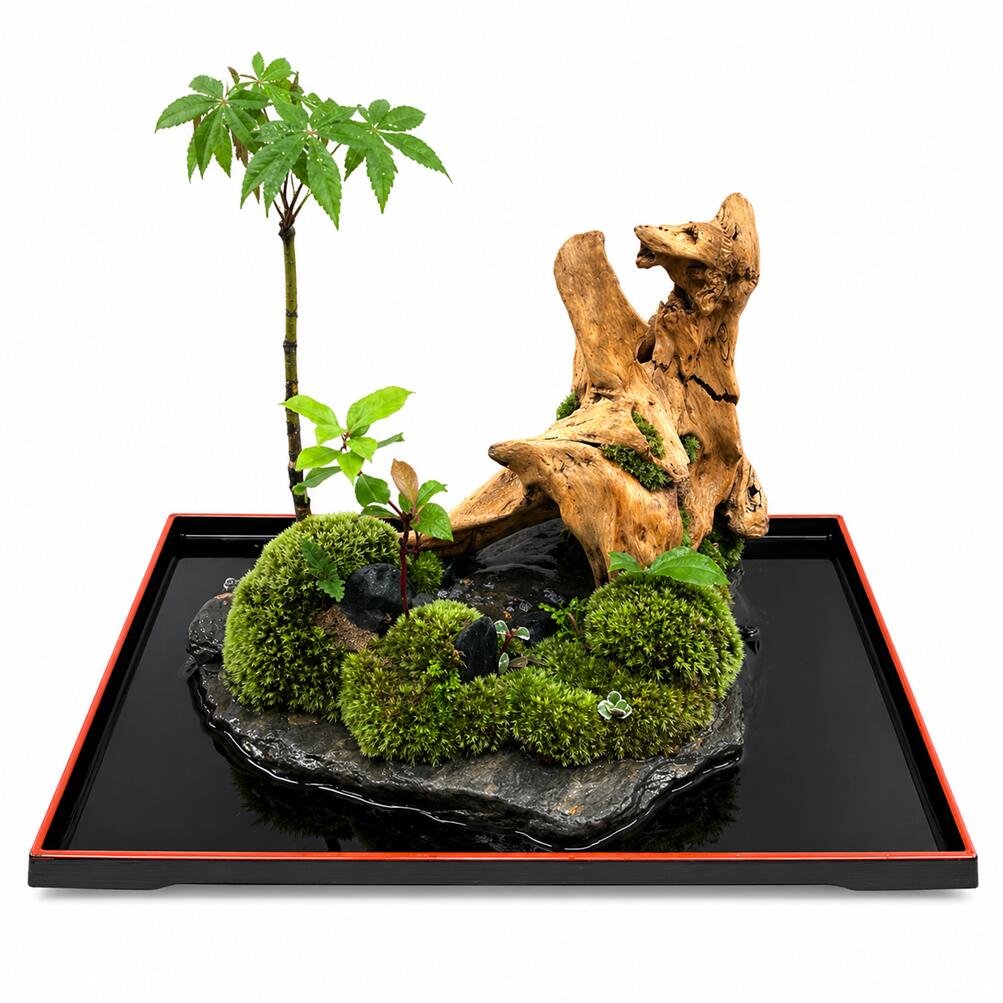 【ふるさと納税】苔盆景川石山水画 | 手作り 一点物 インテリア 簡単 受け皿付き 贈り物 お祝い おしゃれ 緑 癒し