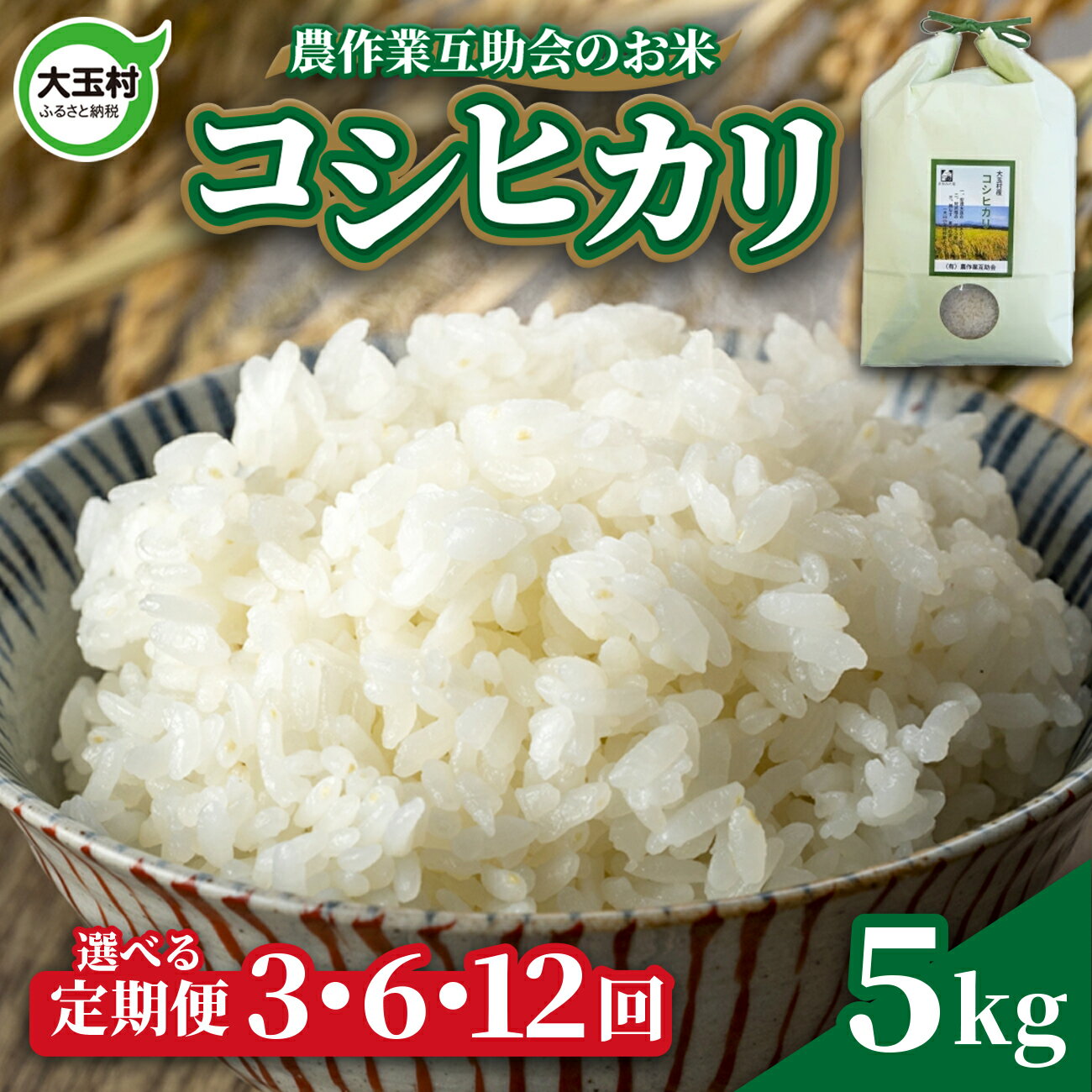 【ふるさと納税】 米 定期便 コシヒカリ 5kg 選べる回数 3ヶ月 / 6ヶ月 12ヶ月 《 令和7年産 》 福島県 大玉村 農作業互助会 ｜ 定期 3回 6回 12回 精米 白米 こめ コメ 送料無料 ｜