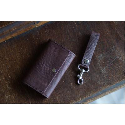 ふるさと納税 女川町 【Dear Fish】女川銀鮭レザー　カードケース(名刺入れ)/キーホルダーセット Color:錆