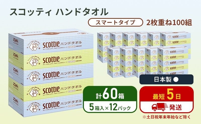 ペーパータオル スコッティ キレイの仕上げ 60箱 ( 5箱 × 12パック ) 