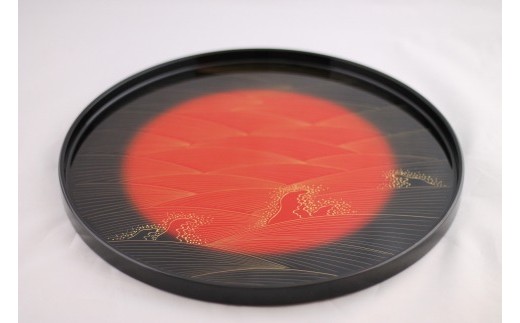 輪島塗〈大藤漆器店〉丸盆　尺一　曙　金波沈金[高島屋選定品]