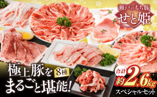 冷凍 肉「瀬戸のもち豚せと姫」スペシャルセット約2,560g (ロース×2種・肩ロース×2種・バラ・ヒレ・小間切れ・豚トロ) 広島県福山市/日本畜産株式会社 豚肉 ぶたにく こま切れ しゃぶしゃぶ 小分け [BAER028]