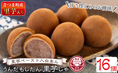 s060 うんだもしたん里芋じゃ(16個)鹿児島県さつま町産の里芋を使用した焼き菓子！里芋ペーストと白あんを練り込んだ餡子の入ったお饅頭♪ さつま町 特産品 鹿児島県 まんじゅう 饅頭 里芋 シナモン 白あん 餡 ギフト【お菓子のかたおか】