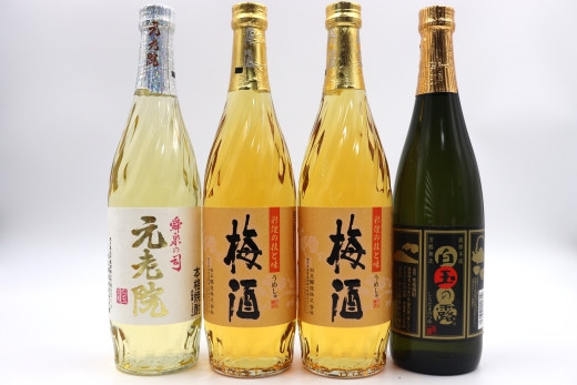 
No. 2105-1 白玉醸造 元老院・梅酒・白玉の露4本セットB（4合瓶）
