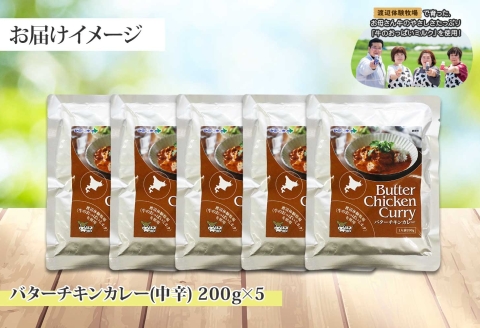 1440. 弟子屈 バターチキンカレー 5個 中辛 チキン 鶏肉 業務用 レトルトカレー レトルト スパイス 即席 ご飯のお供 保存食 備蓄 非常食 北海道 弟子屈町