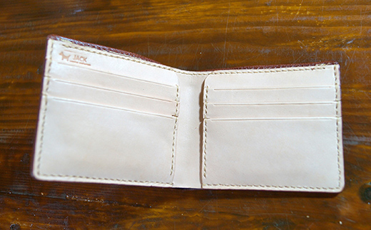 本革製二つ折り札入れ (コインケースなし)＜ブラック＞ ハンドメイド 国産牛ヌメ革 二つ折り 札入れ 財布 本革 レザー 革製品 贈り物 ギフト 黒 ブラック  ウォレット サイフ ファッション F6