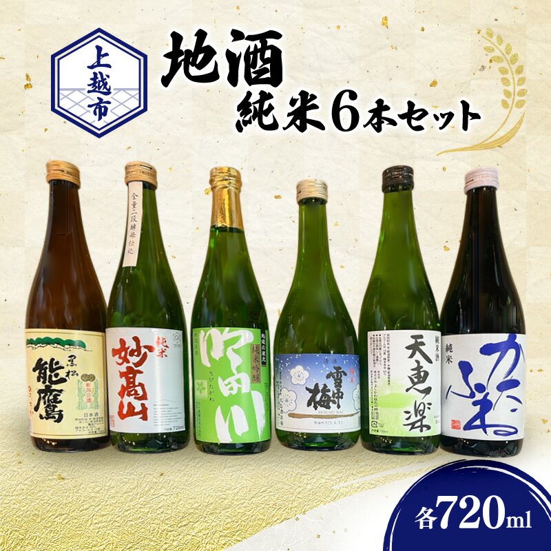 【ふるさと納税】上越市 地酒 店主おすすめ 720ml×6本セット 新潟 上越 ギフト 飲み比べ 純米 妙高山 吟田川 雪中梅 天恵楽 かたふね 黒松 能鷹