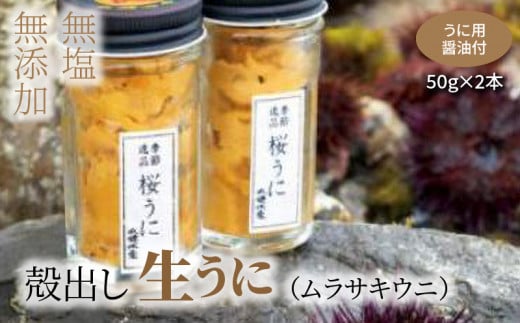 
S002-022_殻出し生うに（ムラサキウニ）50g×2本 うに用醤油付
