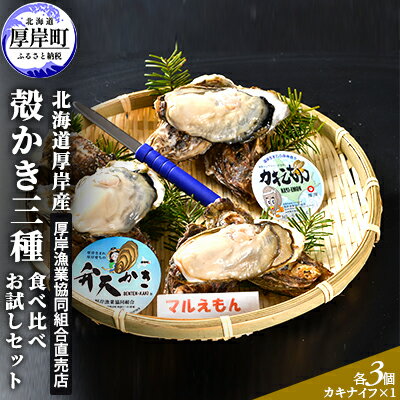【ふるさと納税】 北海道厚岸産 殻かき三種 食べ比べ お試し セット　牡蠣　 生食 生牡蠣 貝付き牡蠣 貝 海鮮 魚介類 殻付き牡蠣 　お届け：2024年11月1日～2025年6月30日頃まで