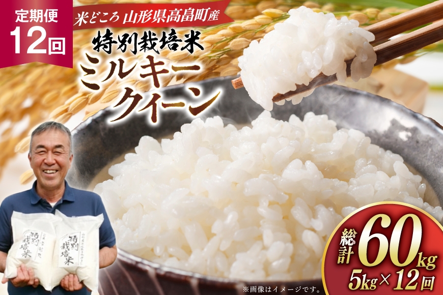 
                  米 定期便 12回 令和8年産 特別栽培米 ミルキークイーン 5kg 12回 計60kg [渡部ファーム 山形県 高畠町 tk06ays810065] ふるさと納税 お米 おこめ こめ コメ 白米 精米 ごはん ご飯 ブランド米
                