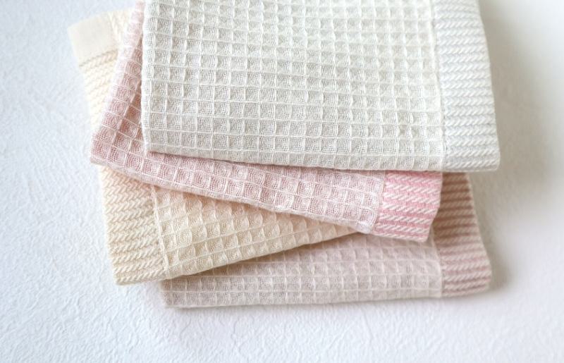 【オーガニックコットン100％】泉州南部織 ソフトワッフルハンカチ 4枚組 G1902