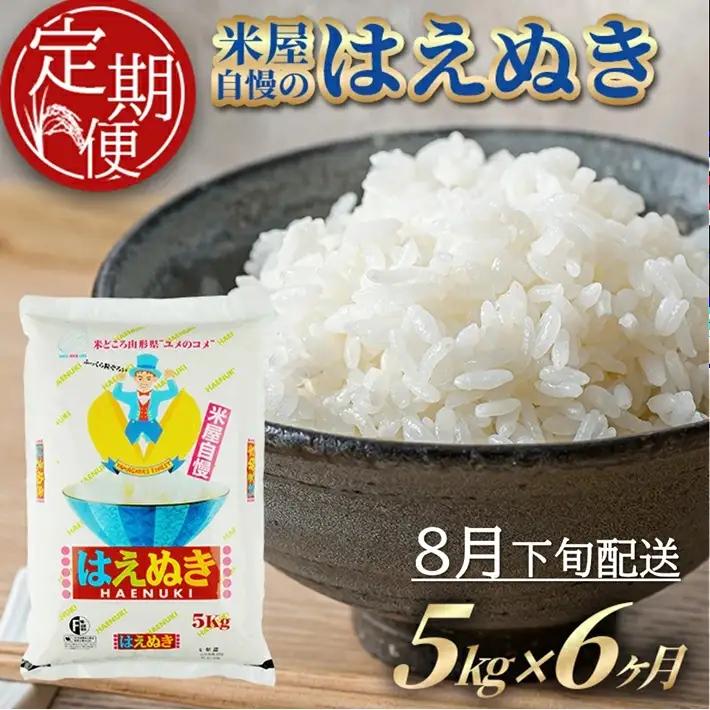 SH0091　8月下旬発送開始／【6回定期便】［精米］米屋自慢のはえぬき　5kg×6回(計30kg) TO