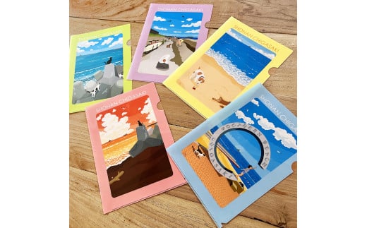 湘南・茅ヶ崎で描く、海を感じるイラストアート 『湘南ランドスケープ：A4 クリアファイル　5枚セット』 /風景 絵画 サザンC 犬 猫