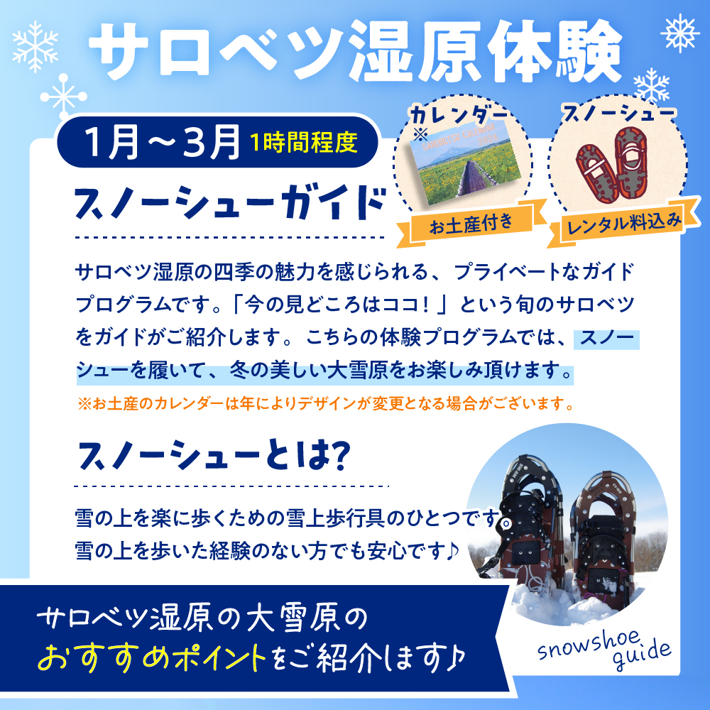 サロベツ湿原体験！スノーシューガイド 1名様 【1～3月】