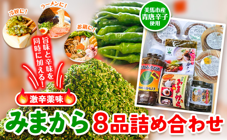 
                  薬味 みまから 8本詰め合わせ 《30日以内に出荷予定(土日祝除く)》工房ロマン 徳島県 美馬市 みまから 特産品 美馬市産 青唐辛子 唐辛子 冷奴 ラーメン お鍋 薬味みまから ちりめんみそ うまからみそ 焼肉たれ激辛 ゆずみそ 田楽みそ
                