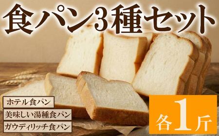 【 食パン 】 3種セット 各1斤 冷凍 リッチパン 湯種パン ホテル食パン