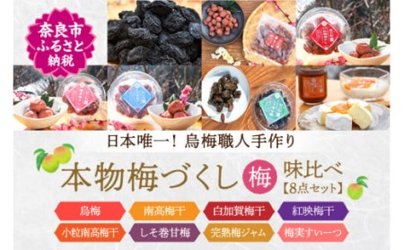 梅 梅干し 日本唯一！烏梅職人手づくり 七百年の伝統 本物梅づくし（梅）味比べ8点セット 梅 梅干し 鳥梅 手作り 無添加 梅干し グルメ 梅 梅干し ギフト プレゼント 贈答品 お礼の品 梅 梅干し 奈良県 奈良市 奈良 なら G-71