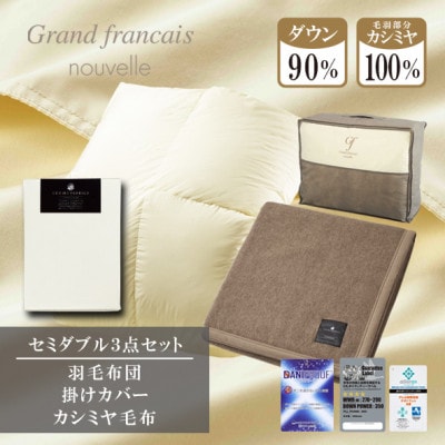 【セミダブル】羽毛布団(掛カバー付)　ハンガリー産ダウン90%＆カシミヤ毛布【複数個口で配送】【4075176】