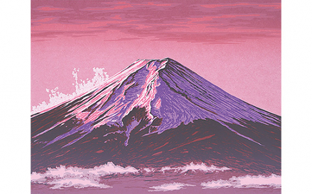 「朝焼富士 御坂峠」  【 版画 額付 小川手漉和紙 小暮真望 東松山 埼玉県 】