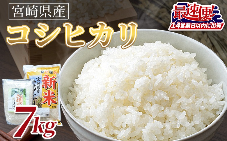 ＜令和7年度産新米　宮崎県産コシヒカリ　7kg＞14営業日以内に順次出荷【 国産 米 お米 最速便 白米 精米 こしひかり ごはん ご飯 白飯 食品 】 【b0843_su_x1】