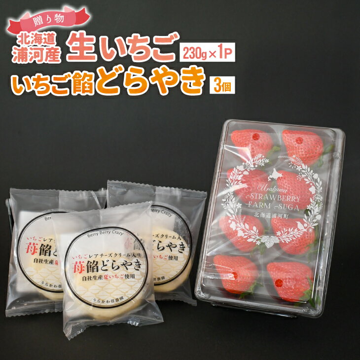 【ふるさと納税】【母の日対応】北海道浦河産「生いちご」＆「どらやき」ギフトセット[13-1212]※離島・沖縄県発送不可※ 北海道 浦河 ふるさと納税 母の日 贈り物 いちご すずあかね どらやき 送料無料