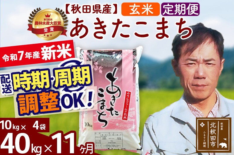 ※令和7年産 新米※《定期便11ヶ月》秋田県産 あきたこまち 40kg【玄米】(10kg袋) 2025年産 お届け時期選べる お届け周期調整可能 隔月に調整OK お米 みそらファーム|msrf-21111
