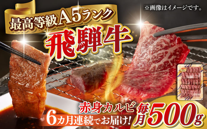 
            【6回定期便】A5等級 飛騨牛 赤身カルビ 焼肉用 500g BBQ 焼き肉 A5ランク 岐阜市 / 三心 [ANGY009]
          