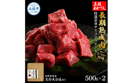 土佐あかうし 特選赤身サイコロステーキ 500g×2（田野屋銀象完全天日塩2P付き） 高知県土佐市 【株式会社LATERAL】 [BQAU027]