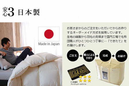 極上羽毛布団 プレミアムゴールドラベル シングル 150×210cm ポーランド産ホワイトマザーグース95％ 日本羽毛製品協同組合 品質推奨ラベル付き キメが細かくより柔らかい超長綿80サテンの側生地