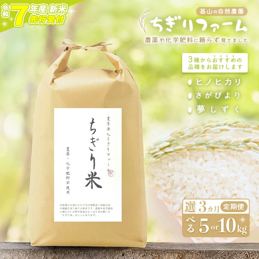 【ふるさと納税】【令和7年新米・先行受付】【3カ月定期便】ちぎり米(「さがびより」、「ヒノヒカリ」、「夢しずく」から1種類 選択不可)【内容量が選べる 5kg 10kg 栽培期間中農薬不使用米 佐賀県産 米 お米 コメ こめ 国産 美味しい】K091P002