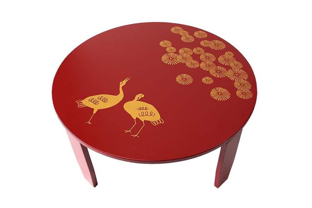 
和風カフェテーブル小　松鶴　赤
