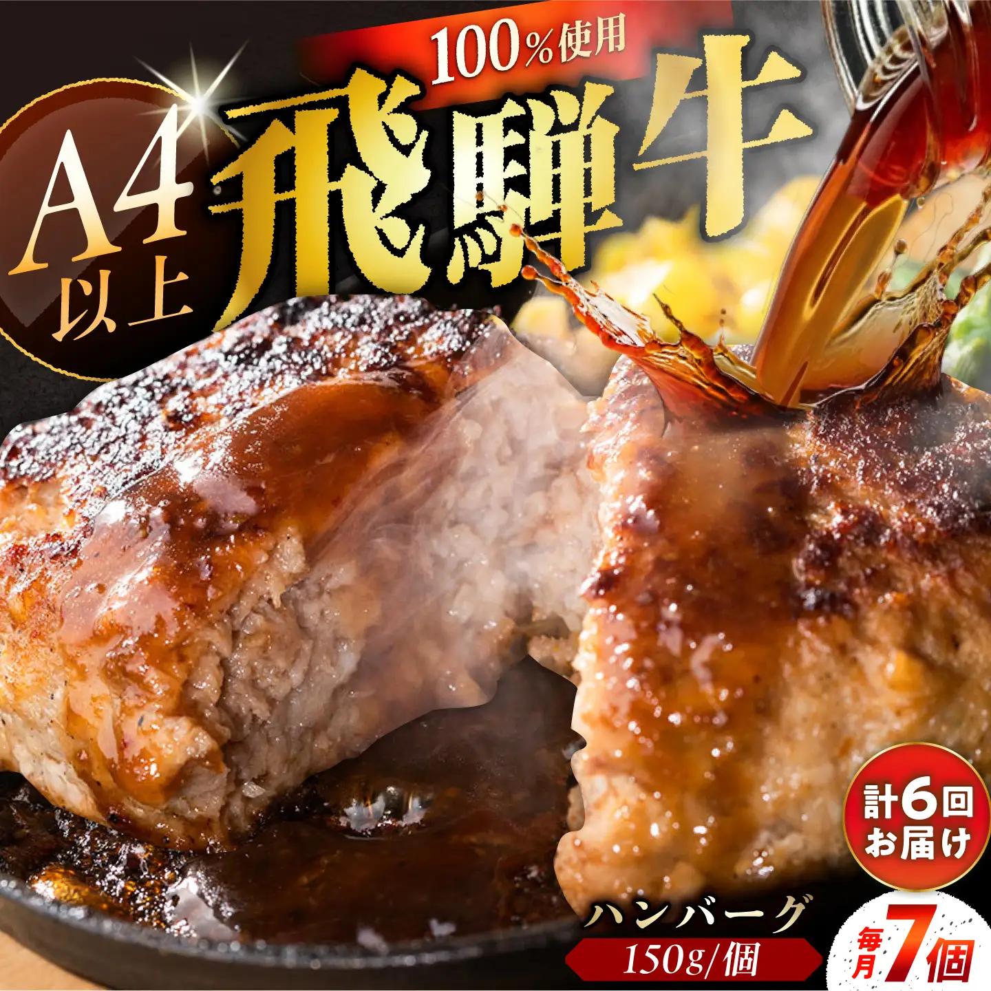 【6回定期便】 飛騨牛100% ハンバーグ7個 A5,A4ランク 特製笠置ゆず使用おろしポン酢付 / 恵那市 / 岩島屋 [AUAJ043]