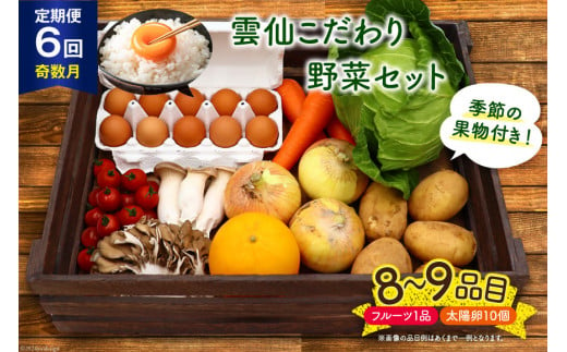 【6回定期便(奇数月)】雲仙こだわり野菜セット 野菜・フルーツ8〜9品目＋太陽卵10個 詰め合わせ [吉岡青果 長崎県 雲仙市 item1827] 野菜 フルーツ 卵 セット 旬の野菜