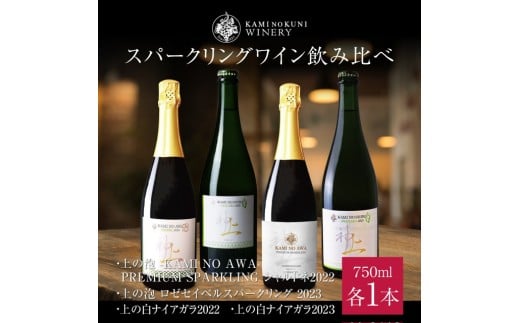上ノ国ワイナリーのスパークリングワイン飲み比べセット「プレミアムシャルドネ2022＆セイベルロゼスパークリング2023＆ナイアガラ2022＆ナイアガラ2023」　750ml×各1本　北海道ワイン　スパークリングワイン　ワイン　wine　飲み比べ　お家飲み　プレゼント