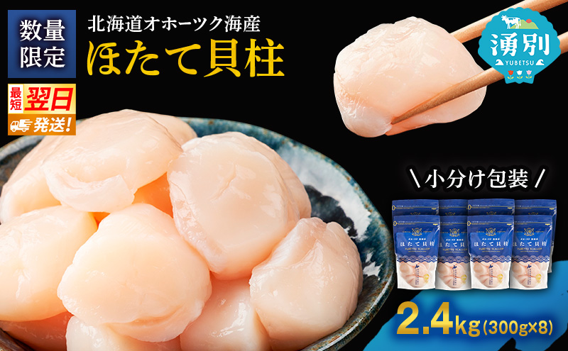 【最短当日発送】北海道オホーツク 湧別沖 ほたて 玉冷小分け パック  2.4kg(300g×8P)【 ホタテ 帆立 ほたて スタンドパック 海鮮 刺身 貝 貝柱 魚介 魚介類 冷凍 北海道 湧別町 】