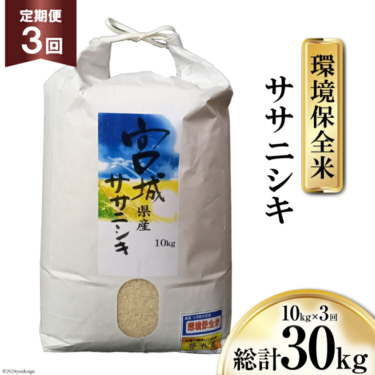 【ふるさと納税】 3回 定期便 米 宮城県産 ササニシキ 環境保全米 10kg ×3回 総計 30kg [菊武商店 宮城県 気仙沼市 20564937] お米 こめ コメ 白米 精米 ブランド米 ご飯 ごはん 小分け 家庭用 3ヶ月