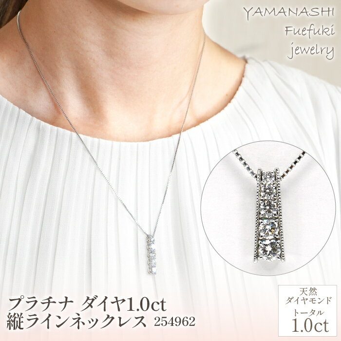 【ふるさと納税】プラチナ　ダイヤ　1.0ct　縦ラインネックレス　管理番号254962　×1本 ふるさと納税 人気 おすすめ ランキング アクセサリー 宝石 ジュエリー 高級 記念日 プレゼント 山梨県 笛吹市 送料無料 218-015