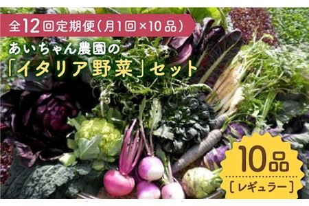 【10品×12回定期便】あいちゃん農園の「イタリア野菜」セット（レギュラー）野菜 やさい サラダ キャベツ ブロッコリー かぶ きゅうり ナス 詰め合わせ 九州 佐賀県産 旬の野菜 有機農法 有機肥料 ギフト [FAA018]