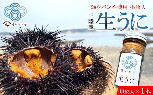 「2025年発送分」【ミョウバン不使用！】生うに 60ｇ×１本　岩手 三陸 久慈 瓶 小分け 冷蔵 60ｇ 1本 生 雲丹 ウニ 新鮮 添加物不使用 ミョウバン不使用 送料無料 配送指定日不可 ８月上旬頃までに配送予定