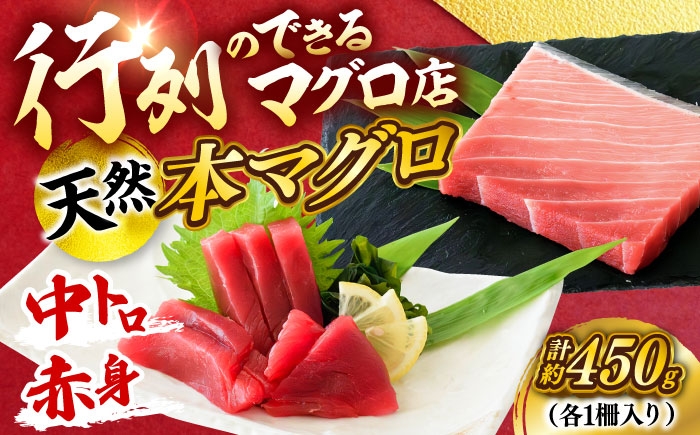 
            天然 本まぐろ 中トロ＆赤身 各1柵（計約450g）【横須賀商工会議所 おもてなしギフト事務局（本まぐろ直売所 横須賀本店）】 [AKAK106]
          