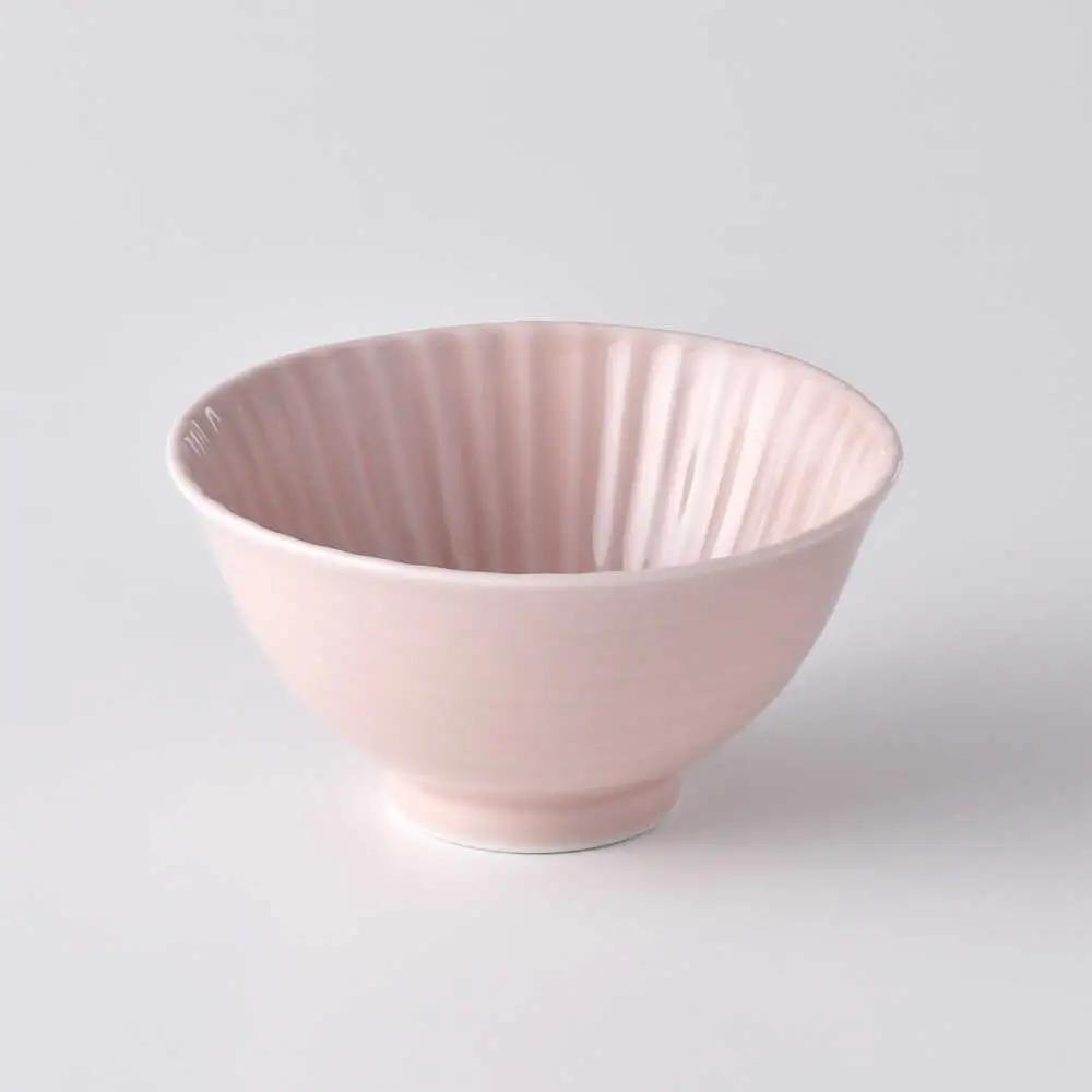 【波佐見焼】しのぎ 茶碗 大2個セット グレー・ピンク 食器 ちゃわん【一龍陶苑】[CC93]