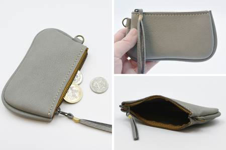 益子の革工房maharoのファスナーコインケース・カードケースセット　ライトグレー｜栃木県 益子町 ふるさと納税 コインケース カードケース 2個セット 牛革 手作り（AX133-4）