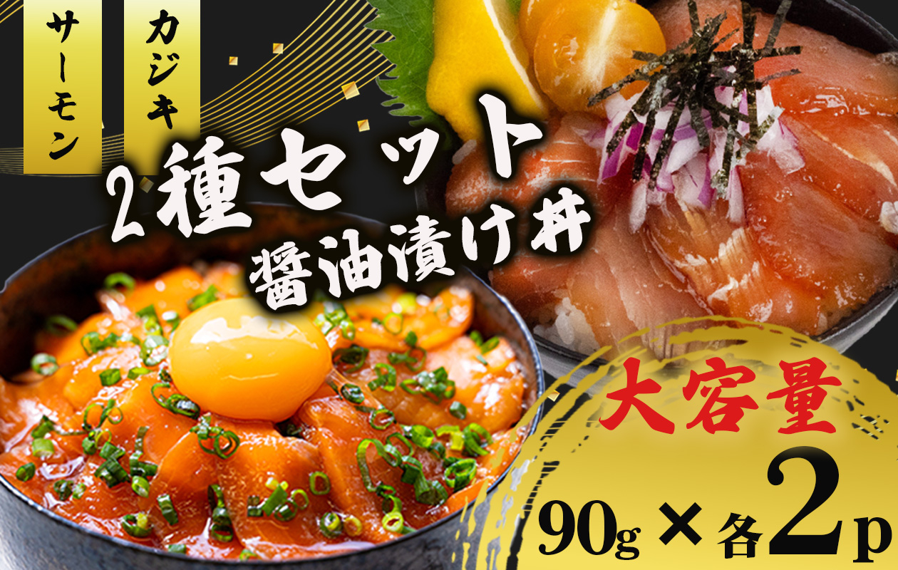 2種 醤油 漬け丼 90g×各2パック サーモン カジキマグロ 鮭 しゃけ さけ まぐろ 鮪 切り身 特製 漬け丼 丼 海鮮丼 刺し身 刺身 切身 手軽 便利 時短 ご飯のお供 簡単調理 海鮮 魚介 惣菜 冷凍 小分け 大容量 ふるさと納税 人気 ふるさと納税漬け丼 ふるさと納税海鮮丼 TY090
