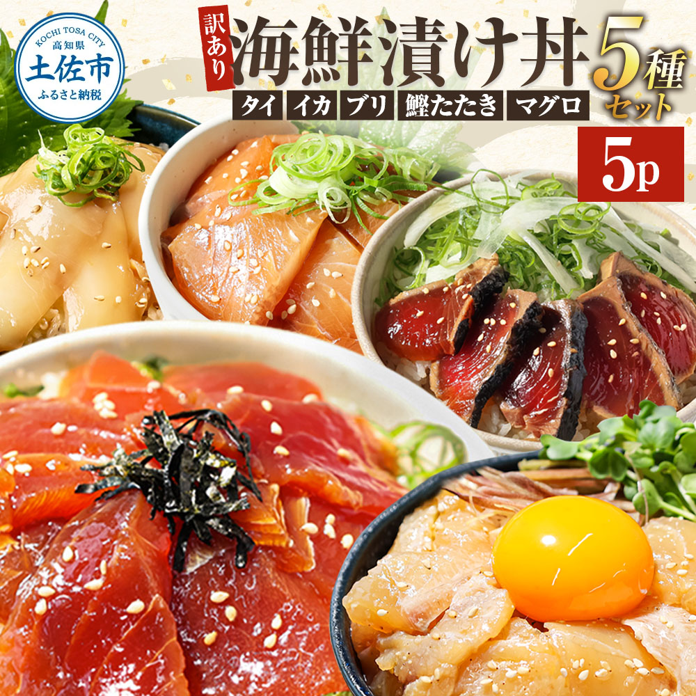 訳あり 海鮮漬け丼 5種類 各1P セット マグロ 鯛 イカ ブリ 鰹のたたき 漬け丼 海鮮丼 漬け づけ丼 国産 食べくらべ 漬け丼の素 海鮮丼の具 海鮮セット まぐろ いか ぶり 鯛 かつおのたたき 鰹タタキ 訳アリ 不揃い 規格外 わけあり 食べ比べ 海鮮 魚介類 水産加工品 冷凍 食品 保存食 鯛茶漬け 小分け 一人暮らし 簡単 高知 惣菜