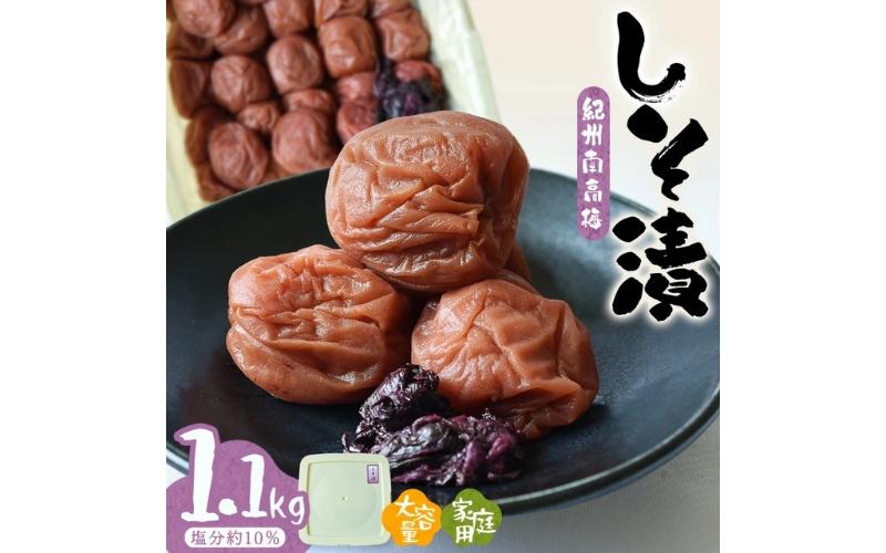 紀州南高梅しそ漬〔家庭用〕1.1kg/塩分約10％　【hjumys012A】