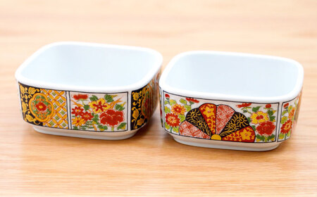 【波佐見焼】角パック 古伊万里絵変り 2柄セット 扇牡丹・木甲牡丹【団陶器】[PB220]