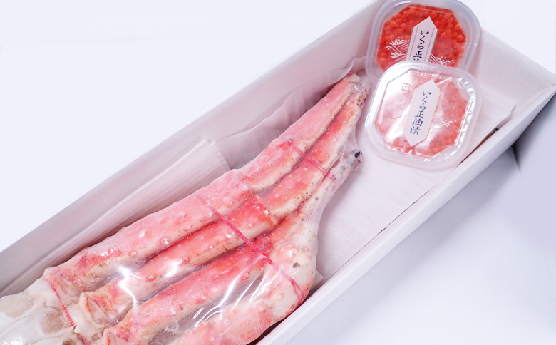 根室海鮮市場＜直送＞ボイルたらばがに脚約1.8～2kg×1肩、いくら醤油漬け(鮭卵)70g×2P D-28060